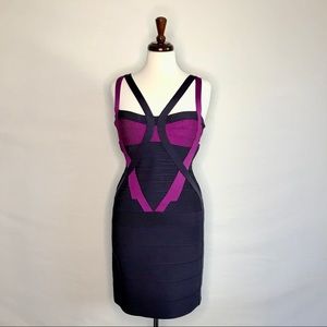 Herve Leger Bandage Mini Dress, Navy/Purple, L
